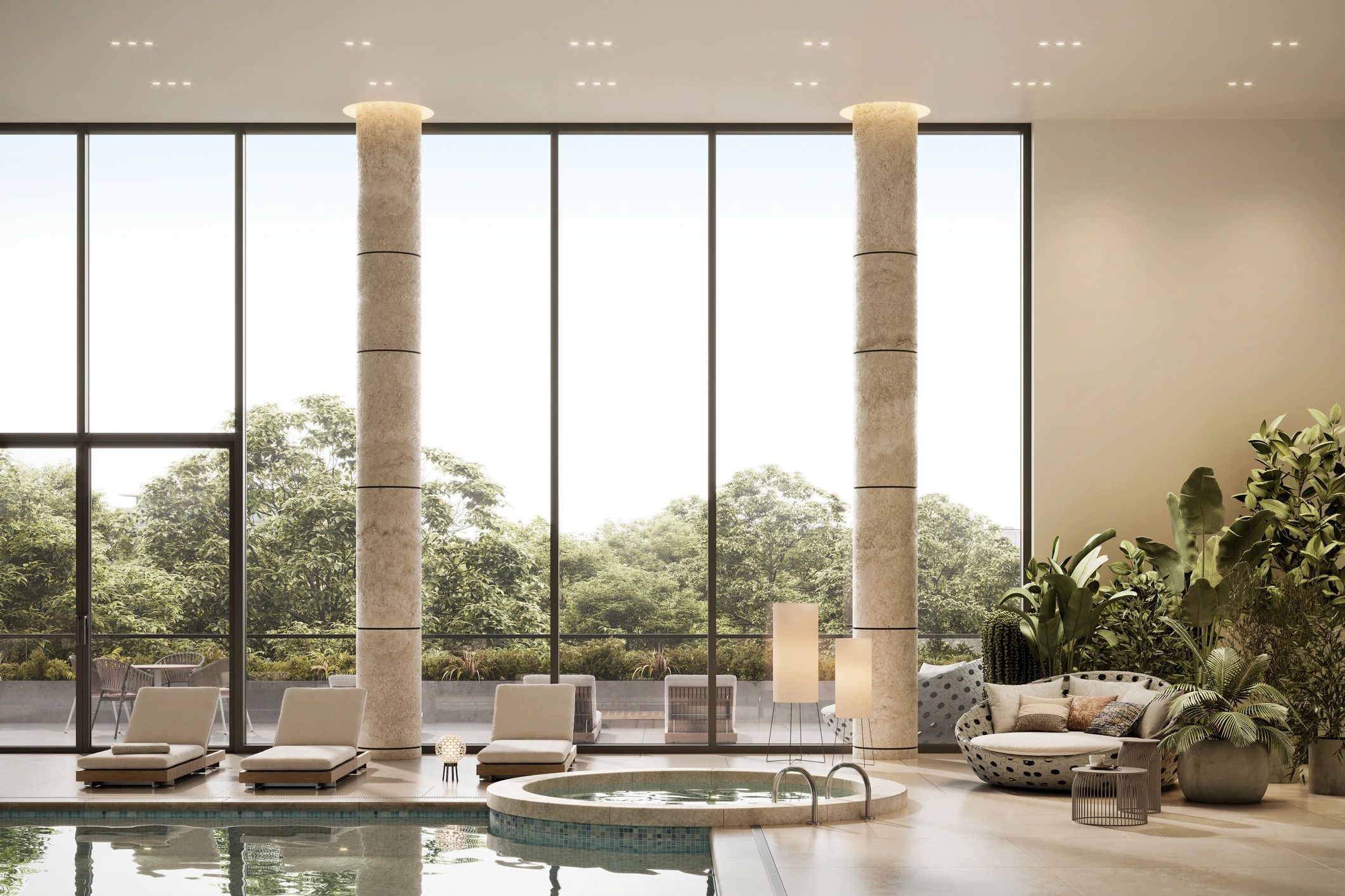 luxury condo amenities pool gym lounge